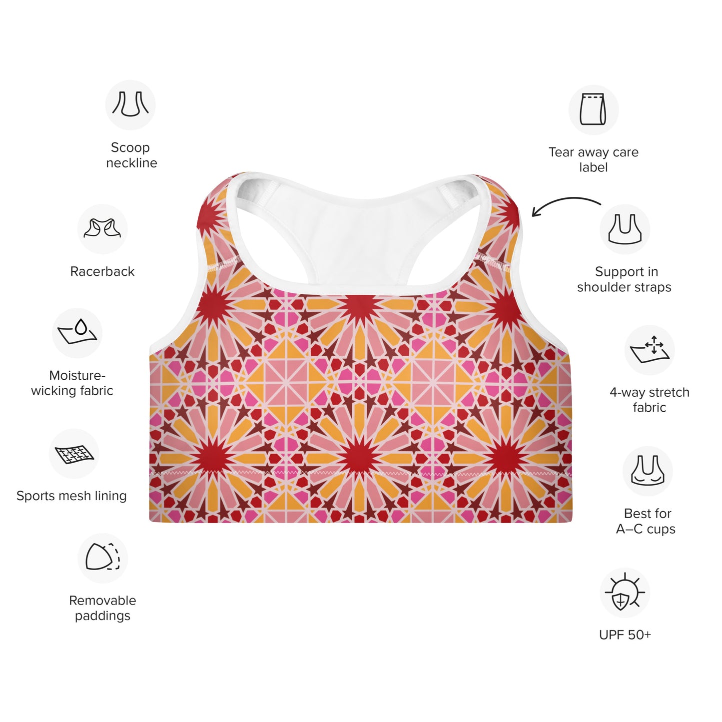 Padded Sports Bra - Geometric Candy