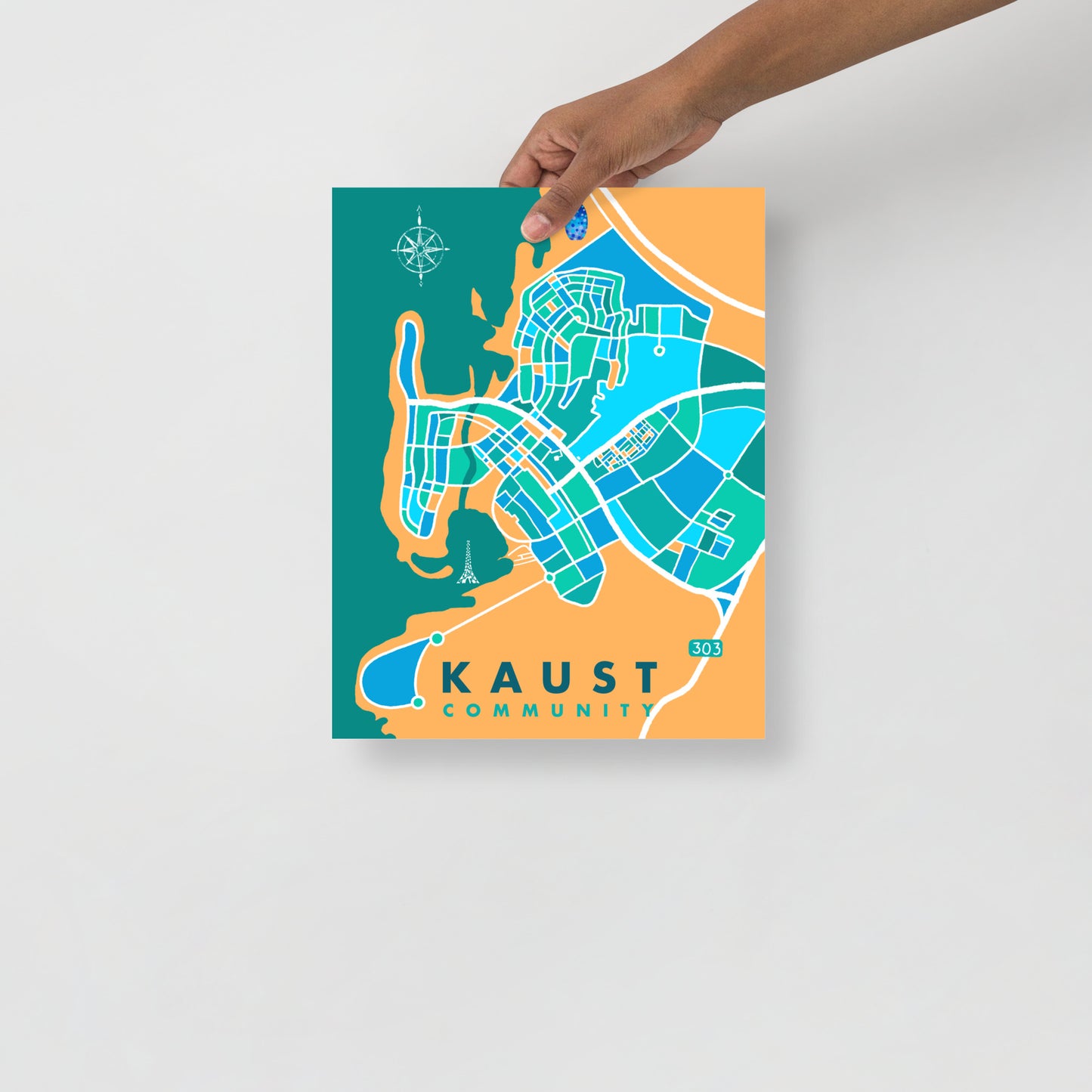 KAUST Community Map Art Poster in Green and Teal