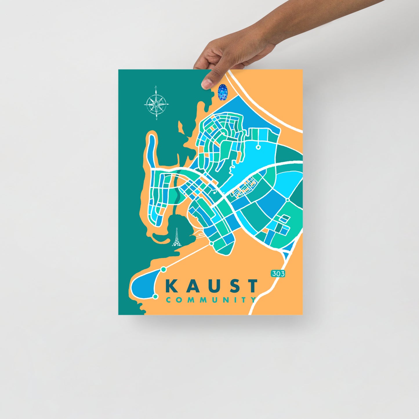 KAUST Community Map Art Poster in Green and Teal