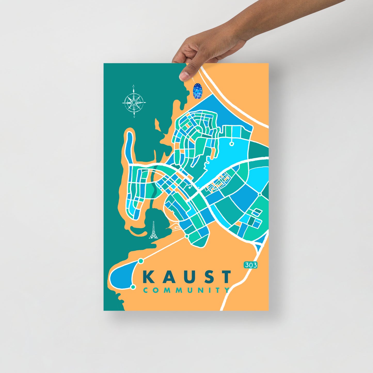 KAUST Community Map Art Poster in Green and Teal