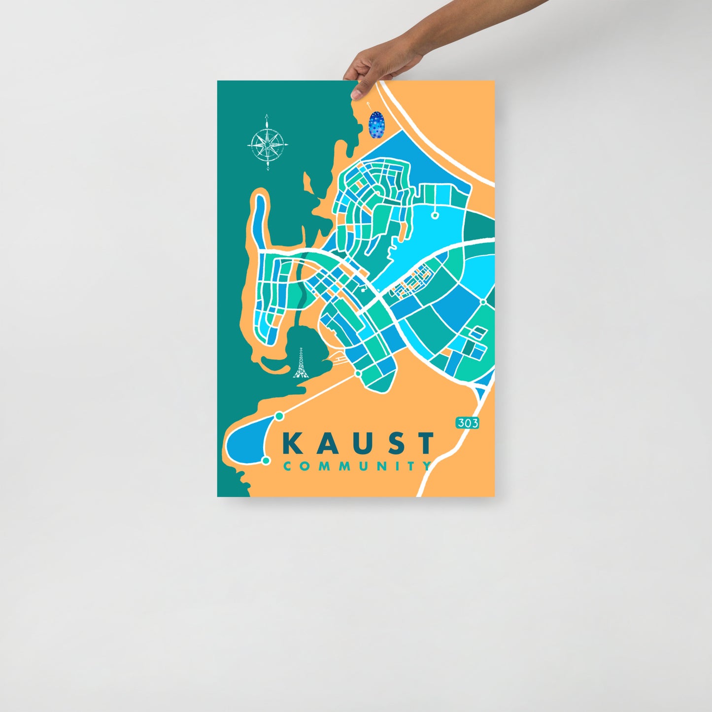 KAUST Community Map Art Poster in Green and Teal