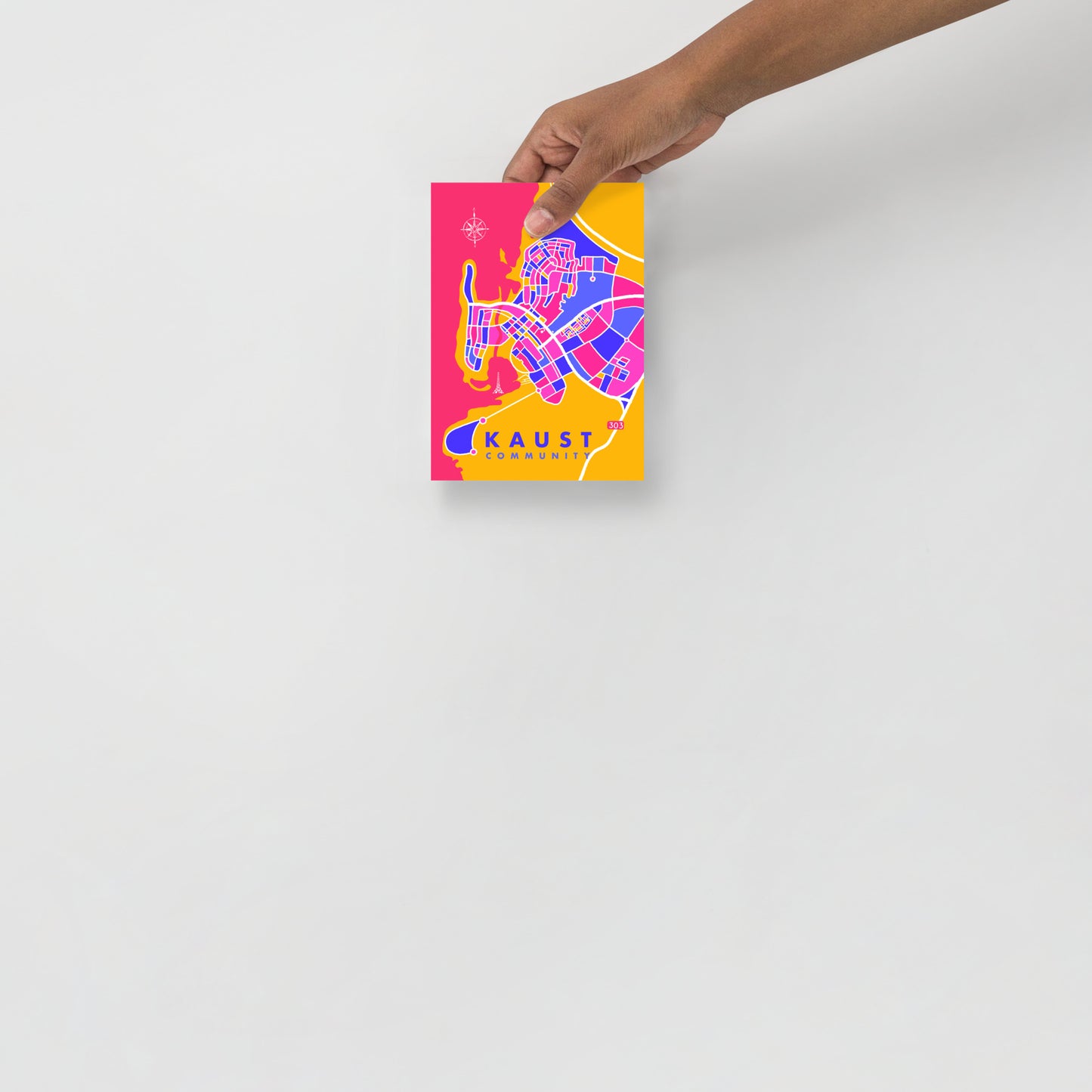 KAUST Community Map Art Poster in pink and yellow