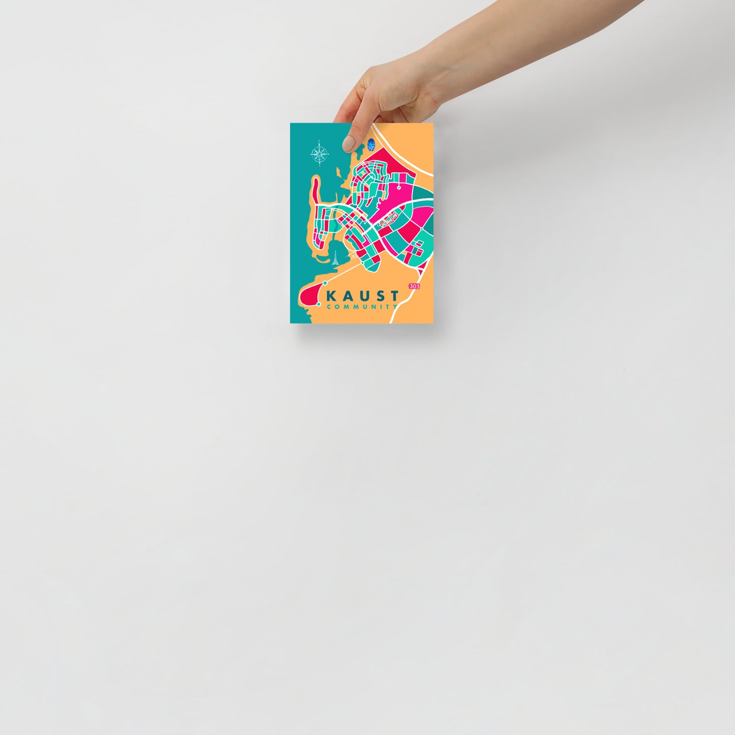 KAUST Community Map Art Poster in Pink and Teal