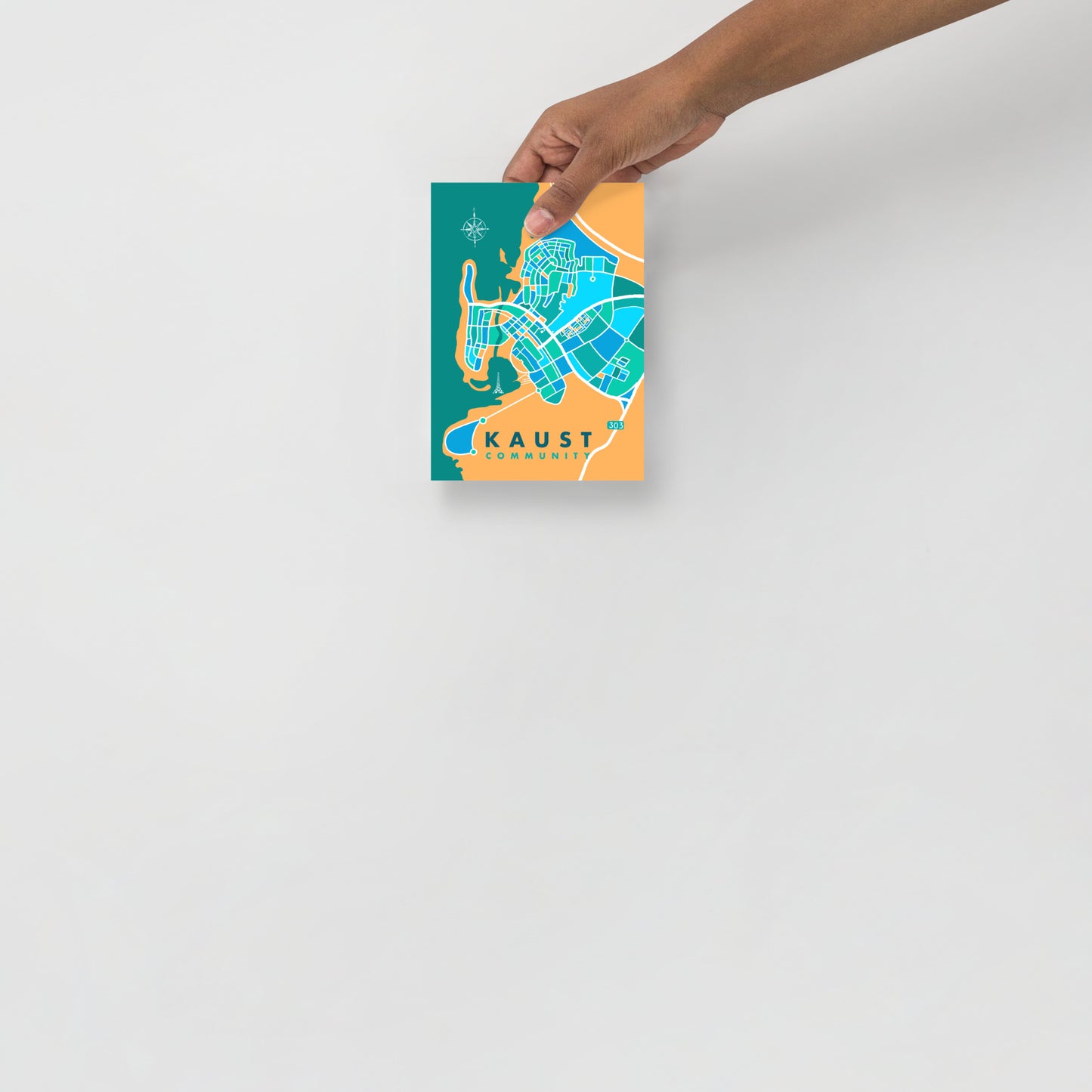 KAUST Community Map Art Poster in Green and Teal