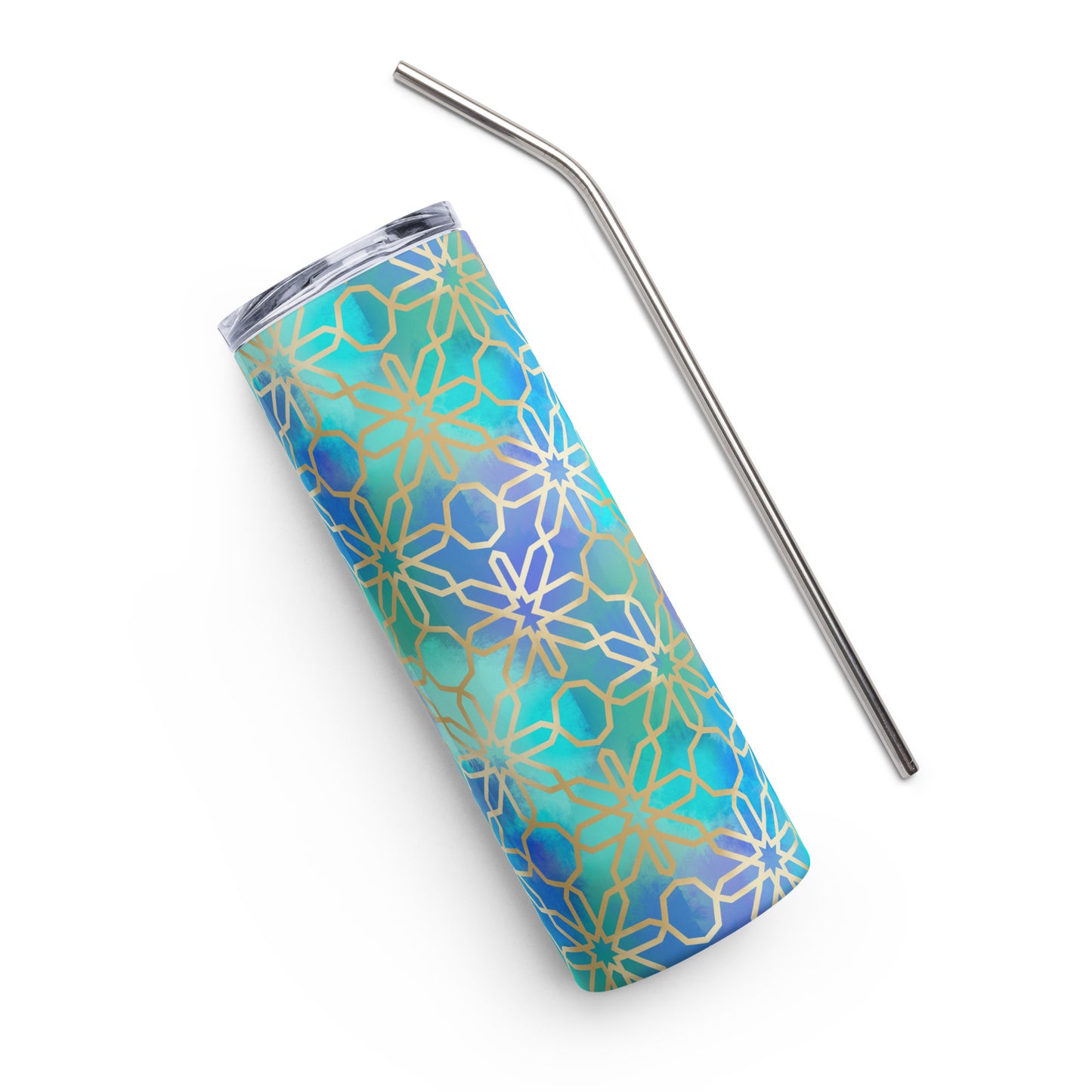 Stainless steel tumbler - Arabian Geometry in Red Sea Watercolors