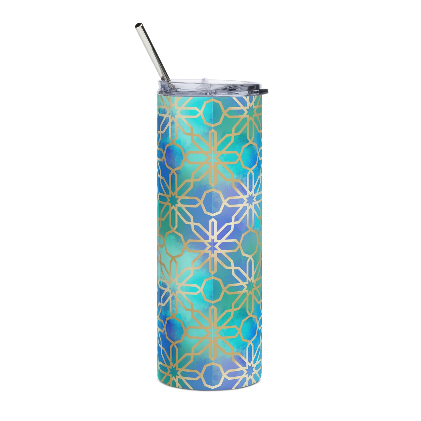 Stainless steel tumbler - Arabian Geometry in Red Sea Watercolors