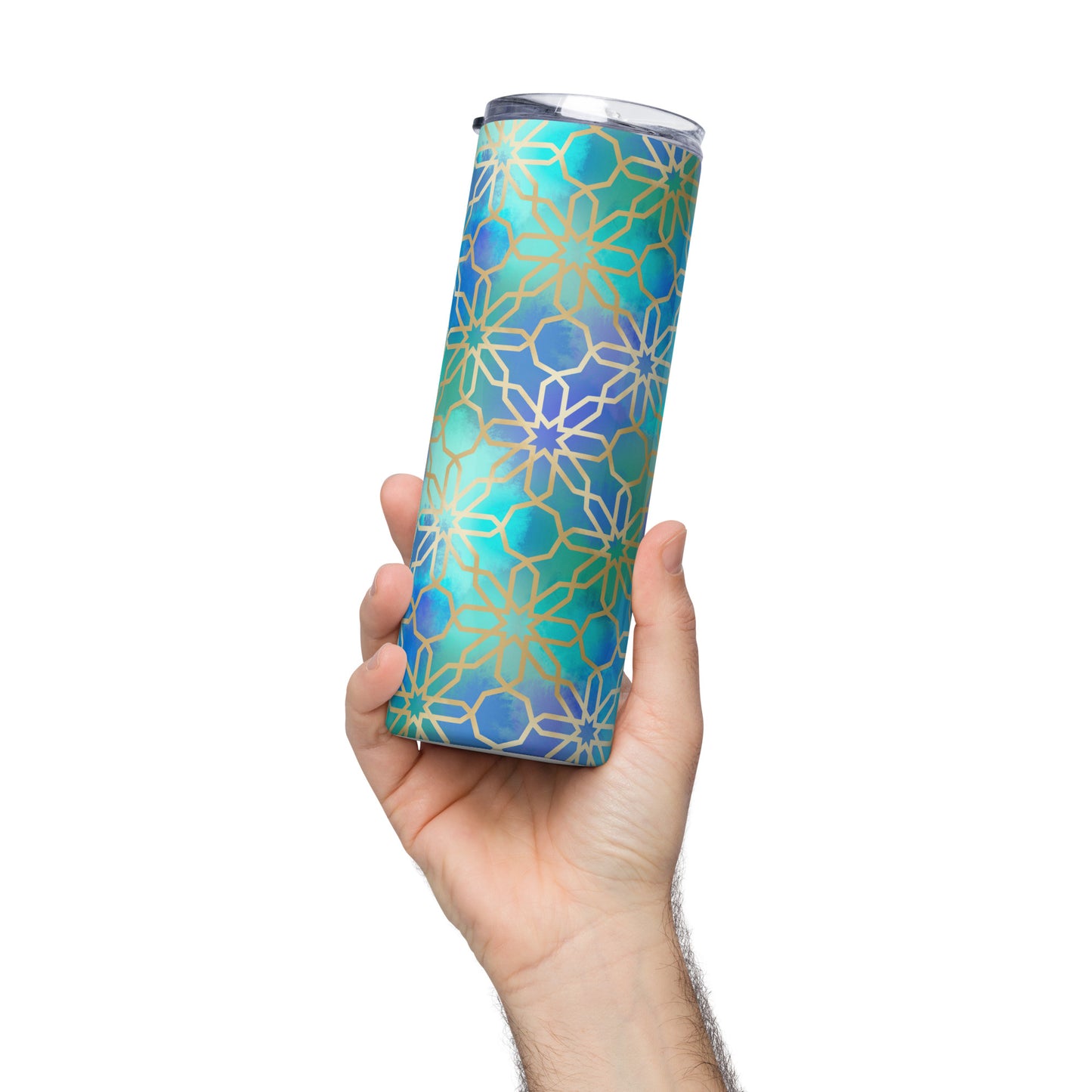 Stainless steel tumbler - Arabian Geometry in Red Sea Watercolors