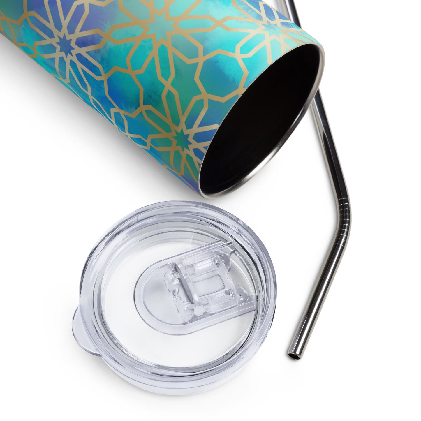 Stainless steel tumbler - Arabian Geometry in Red Sea Watercolors