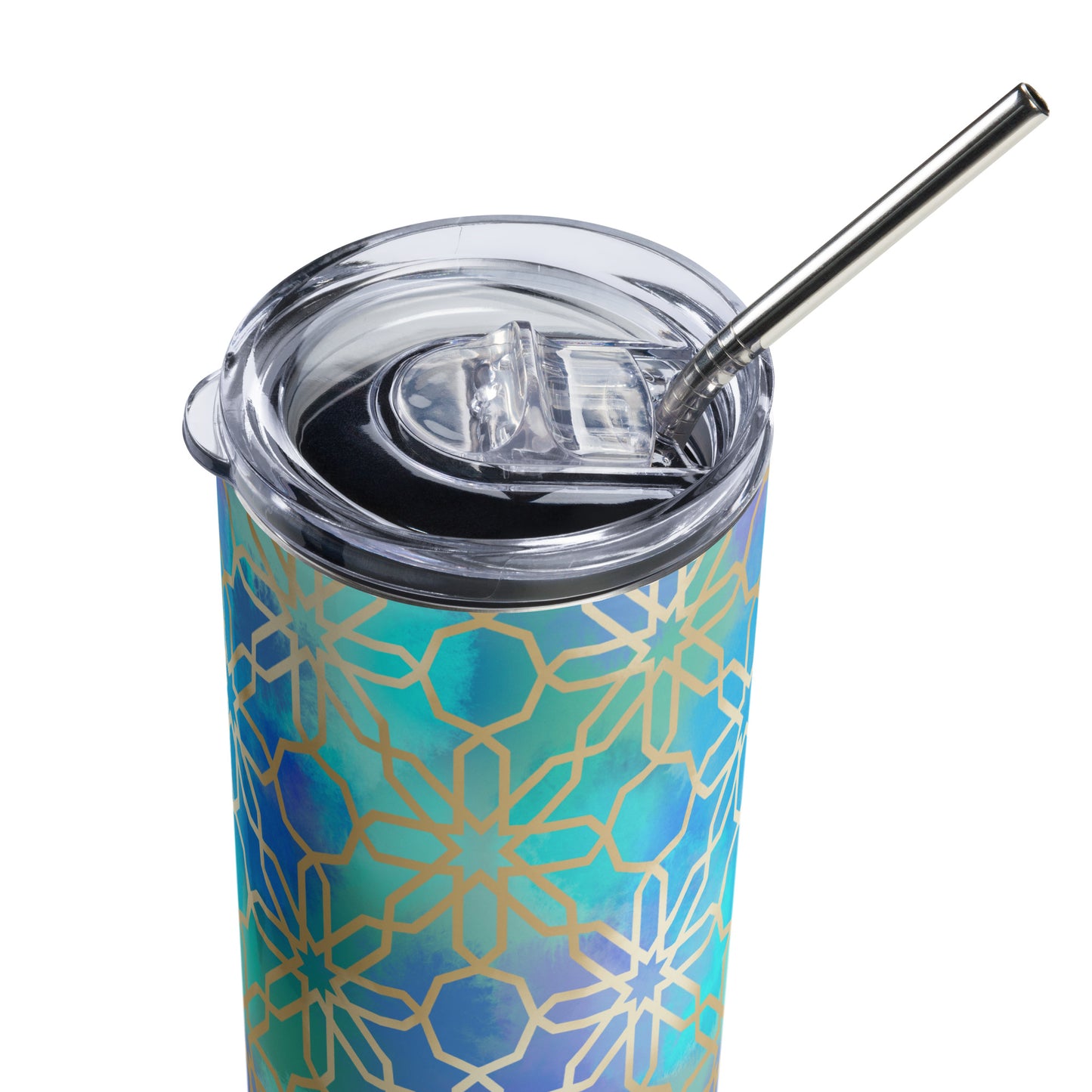 Stainless steel tumbler - Arabian Geometry in Red Sea Watercolors