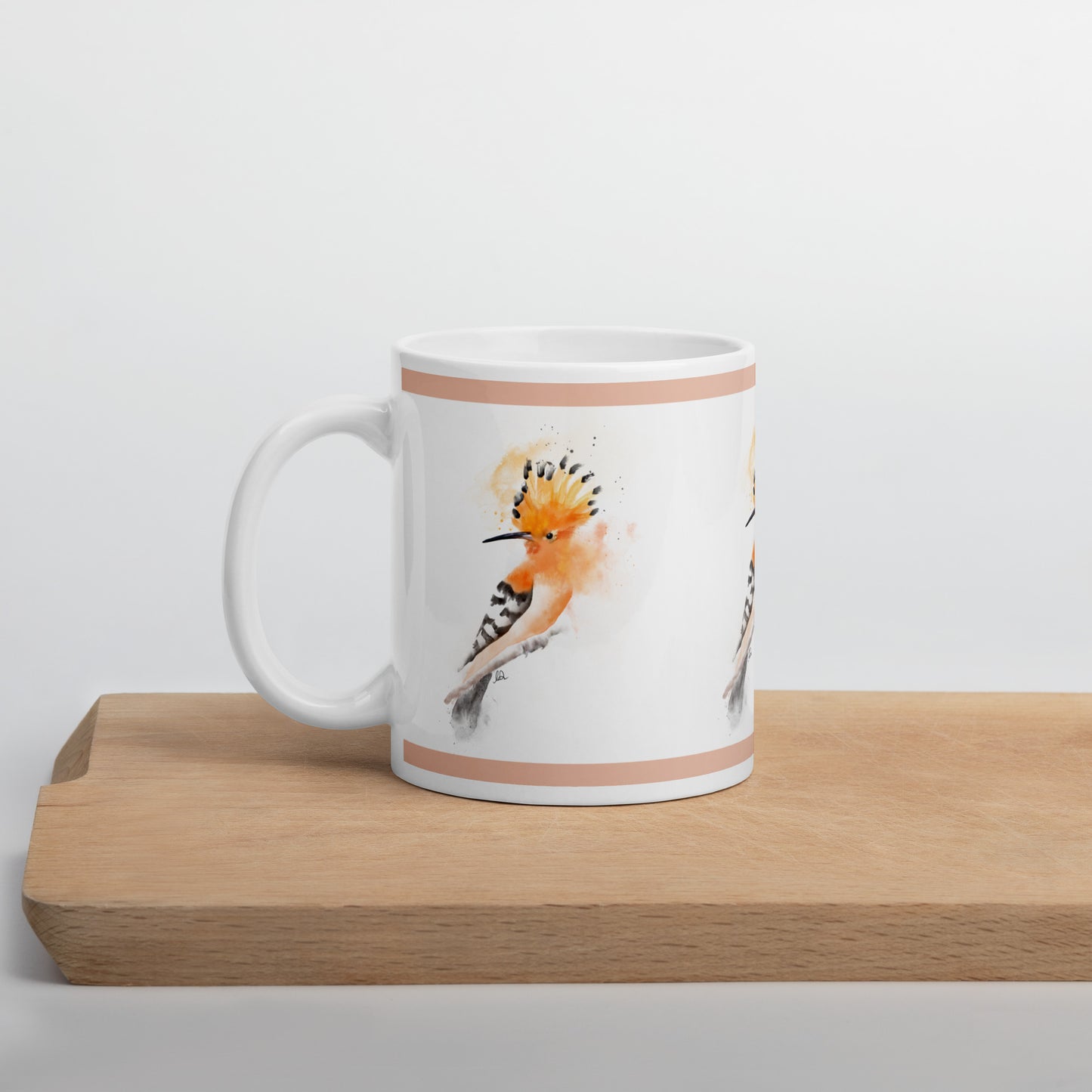 White glossy mug - Hoopoe Bird Watercolor