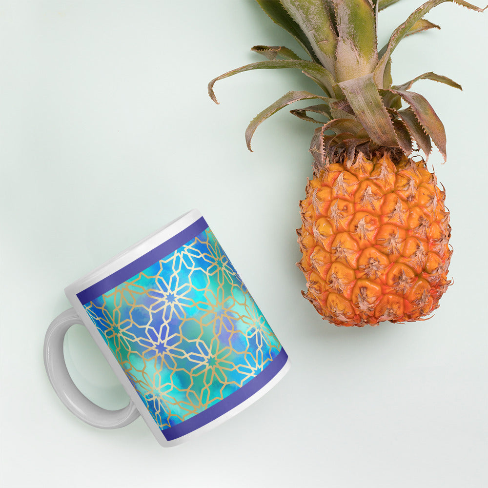 White glossy mug - Arabian Geometry in Red Sea Watercolors