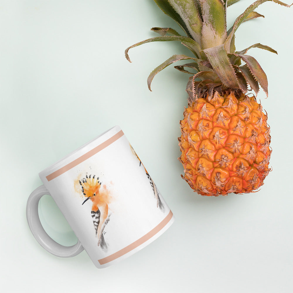 White glossy mug - Hoopoe Bird Watercolor