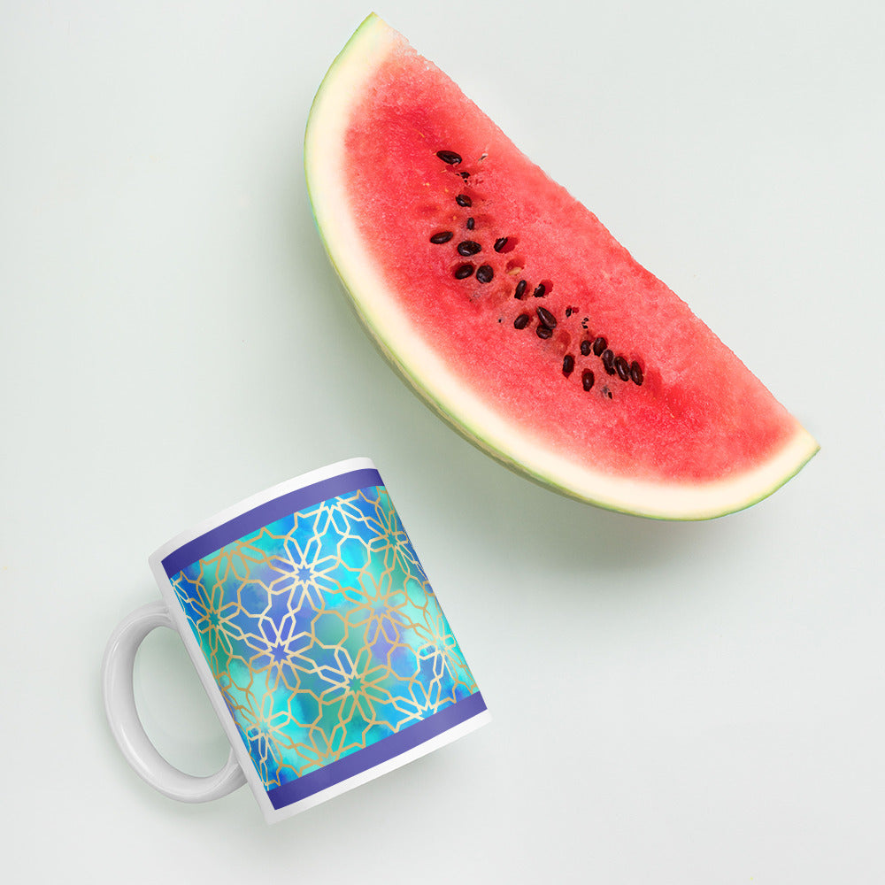 White glossy mug - Arabian Geometry in Red Sea Watercolors