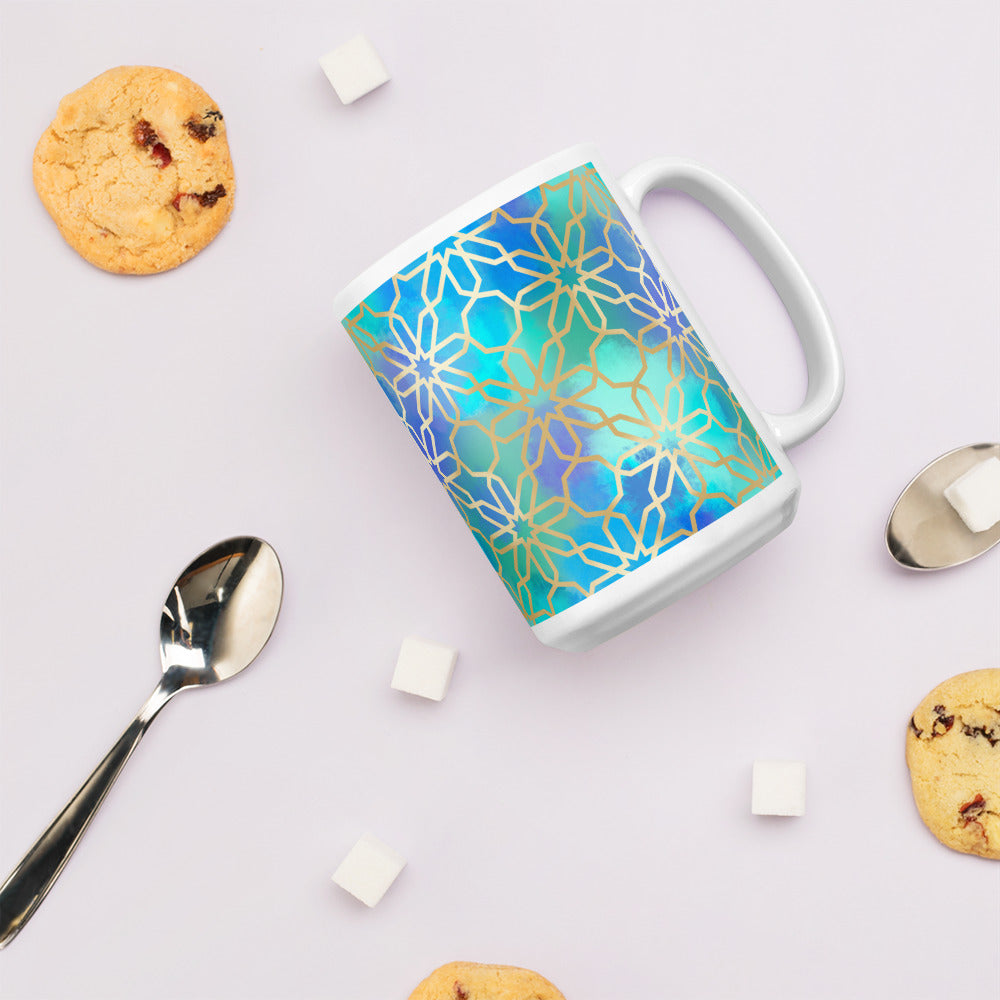 White glossy mug - Arabian Geometry in Red Sea Watercolors