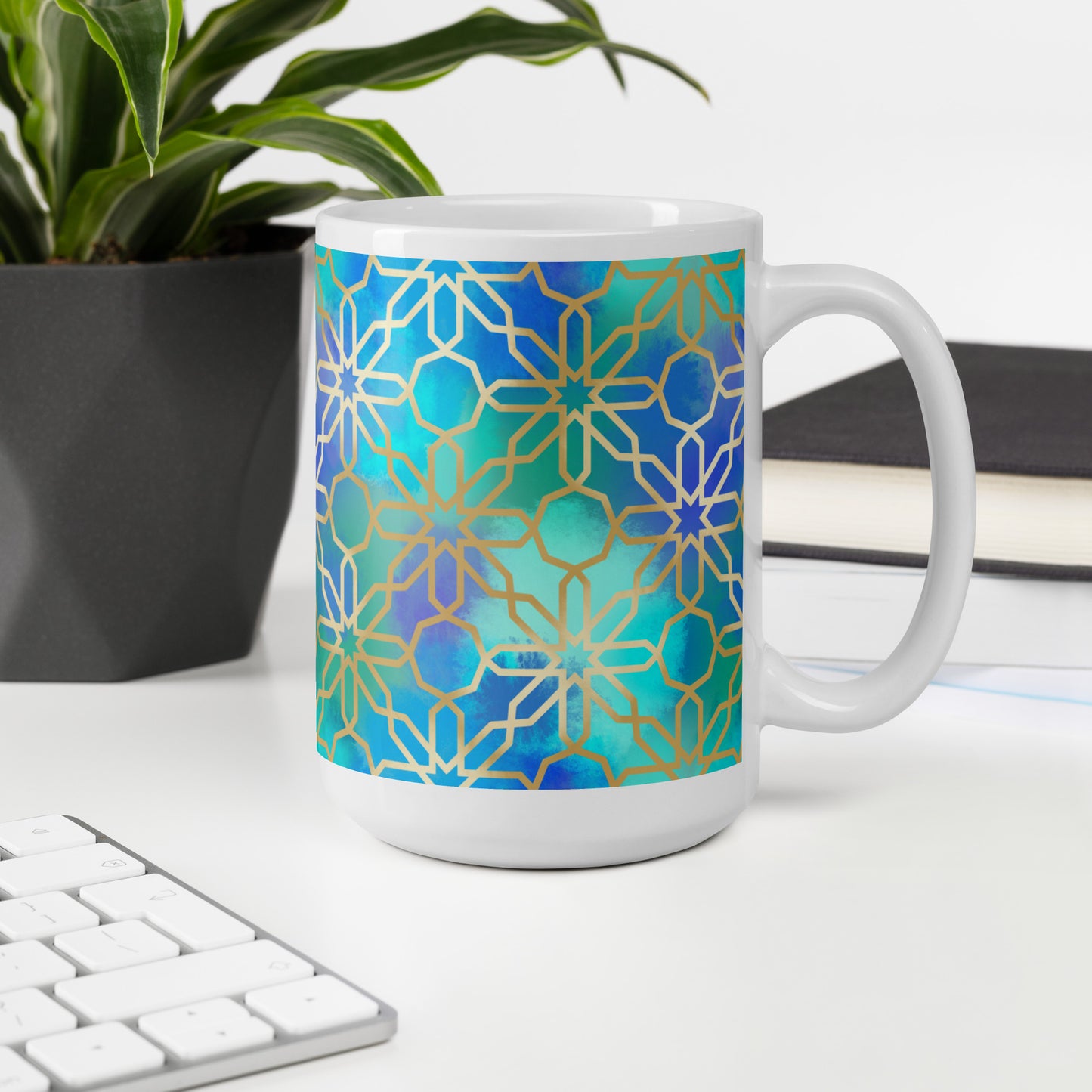 White glossy mug - Arabian Geometry in Red Sea Watercolors