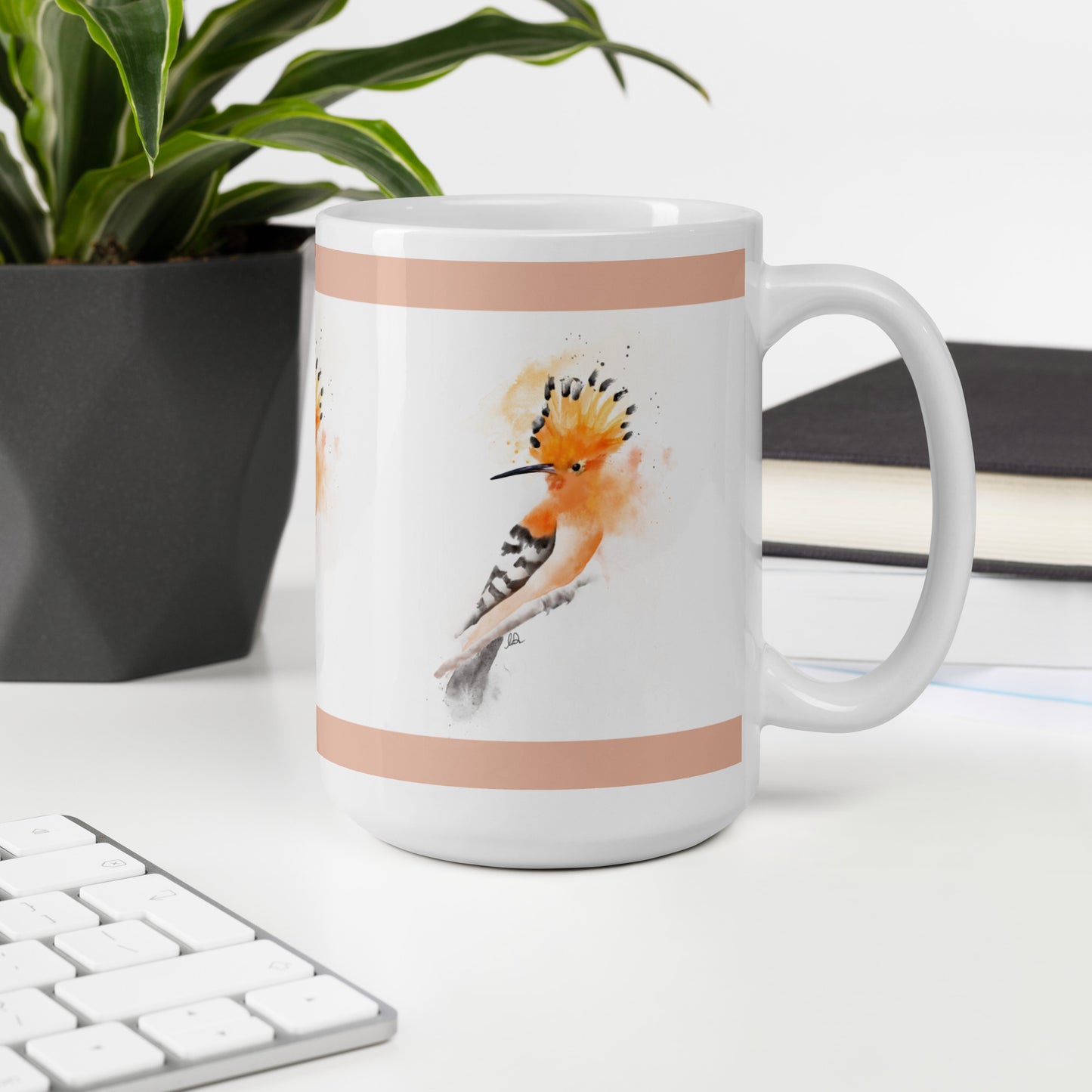 White glossy mug - Hoopoe Bird Watercolor