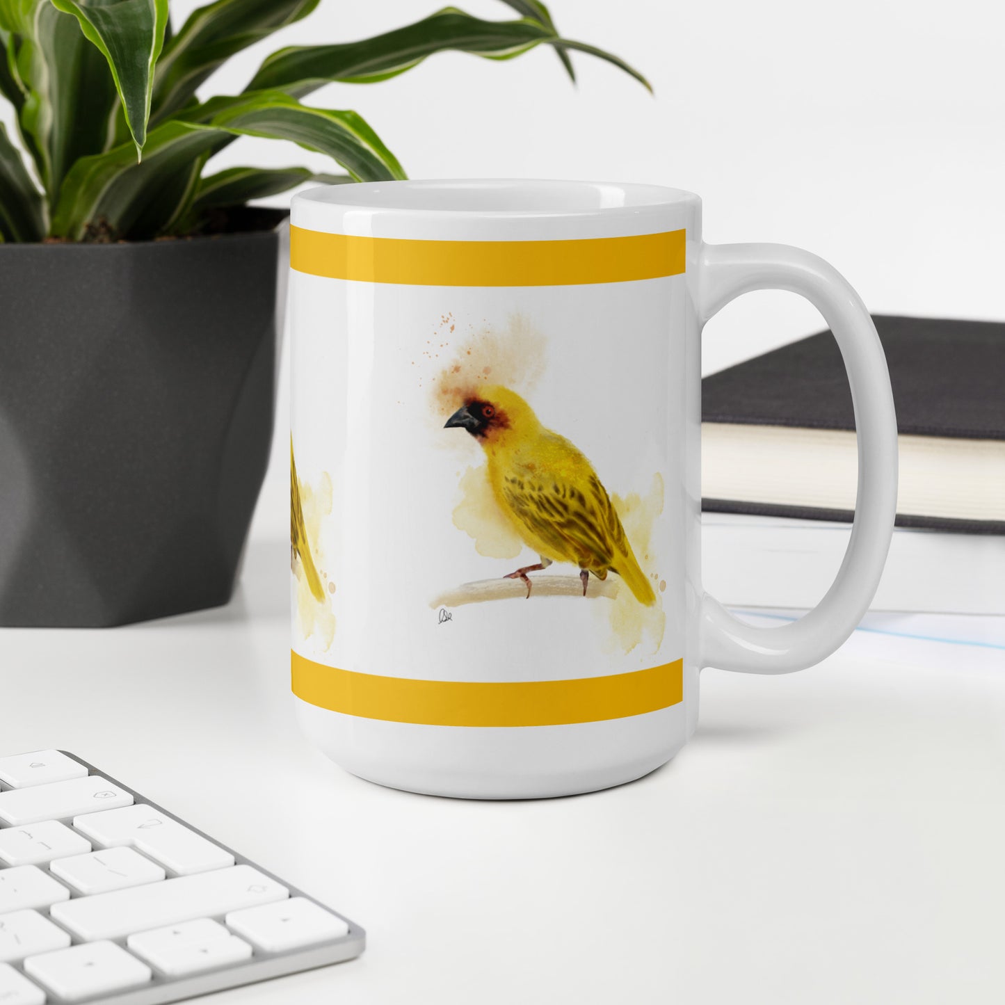 White glossy mug - Ruppells Weaver Bird Watercolor