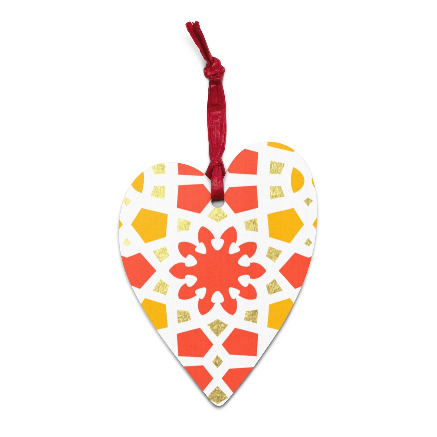 Wooden Holiday Ornaments - Geometric Arabesque in Orange Yellow and Gold