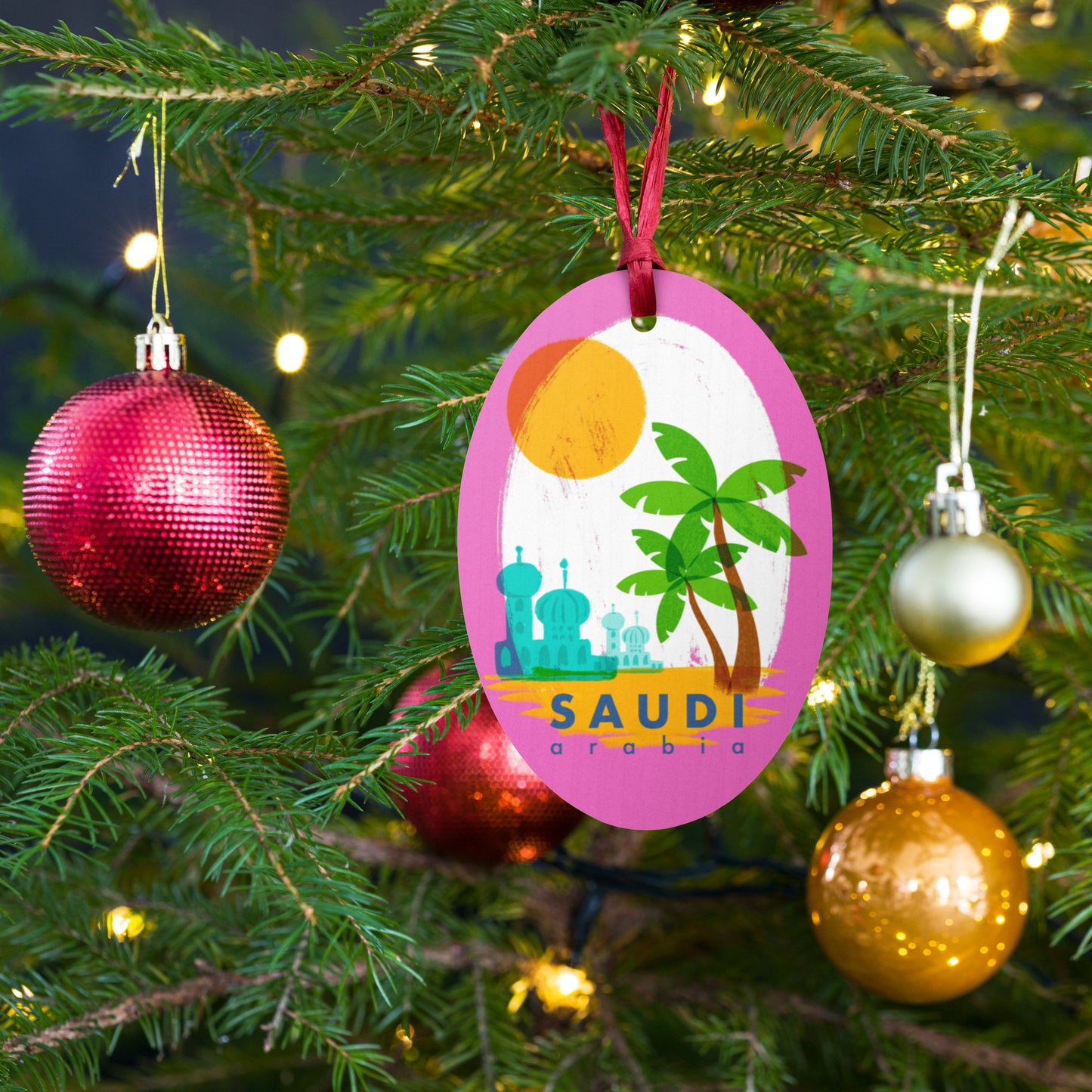 Wooden ornaments / magnet - Saudi Arabian Scene