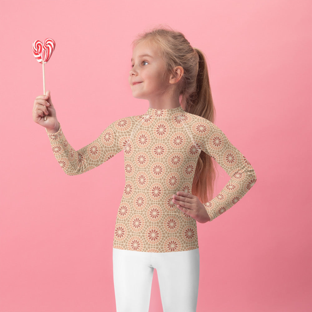 Kids Rash Guard 2T to 7 years - Geometric Star 2 - Cocoa and Cream