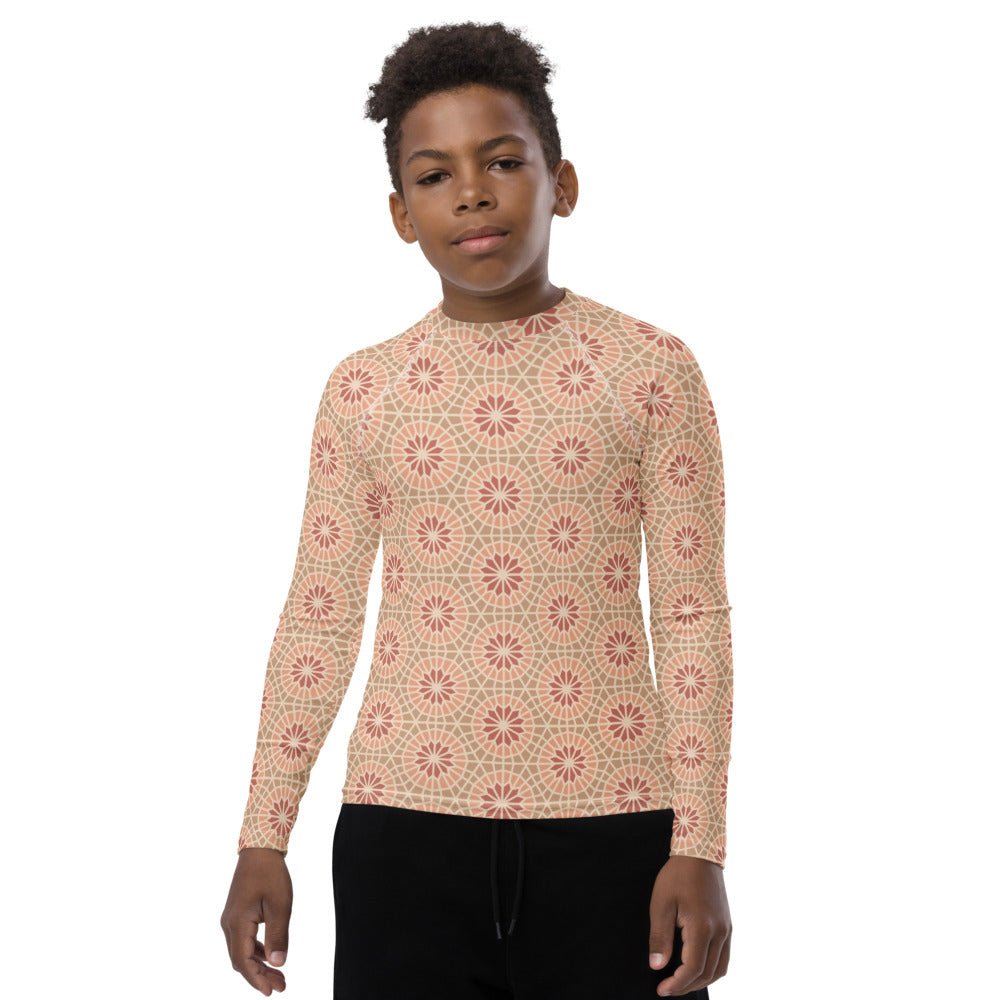 Youth Rash Guard - Geometric Star 2 - Cocoa and Cream