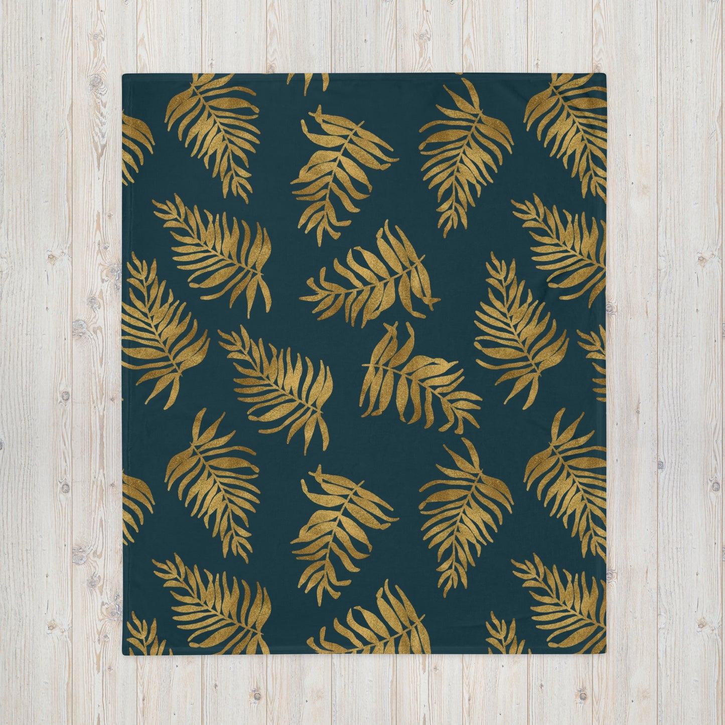 Throw Blanket - Palm Leaves in Gold and Teal