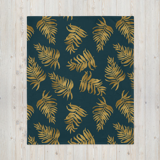 Throw Blanket - Palm Leaves in Gold and Teal