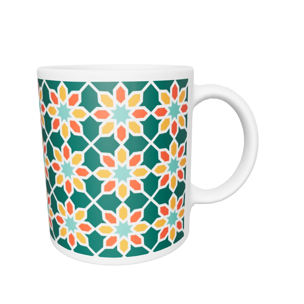 White glossy mug - Geometric Desert Daisy in Green