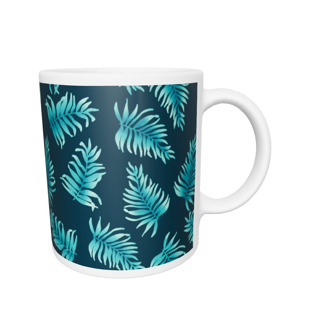 White glossy mug - Palm Leaves in Blue Ombre