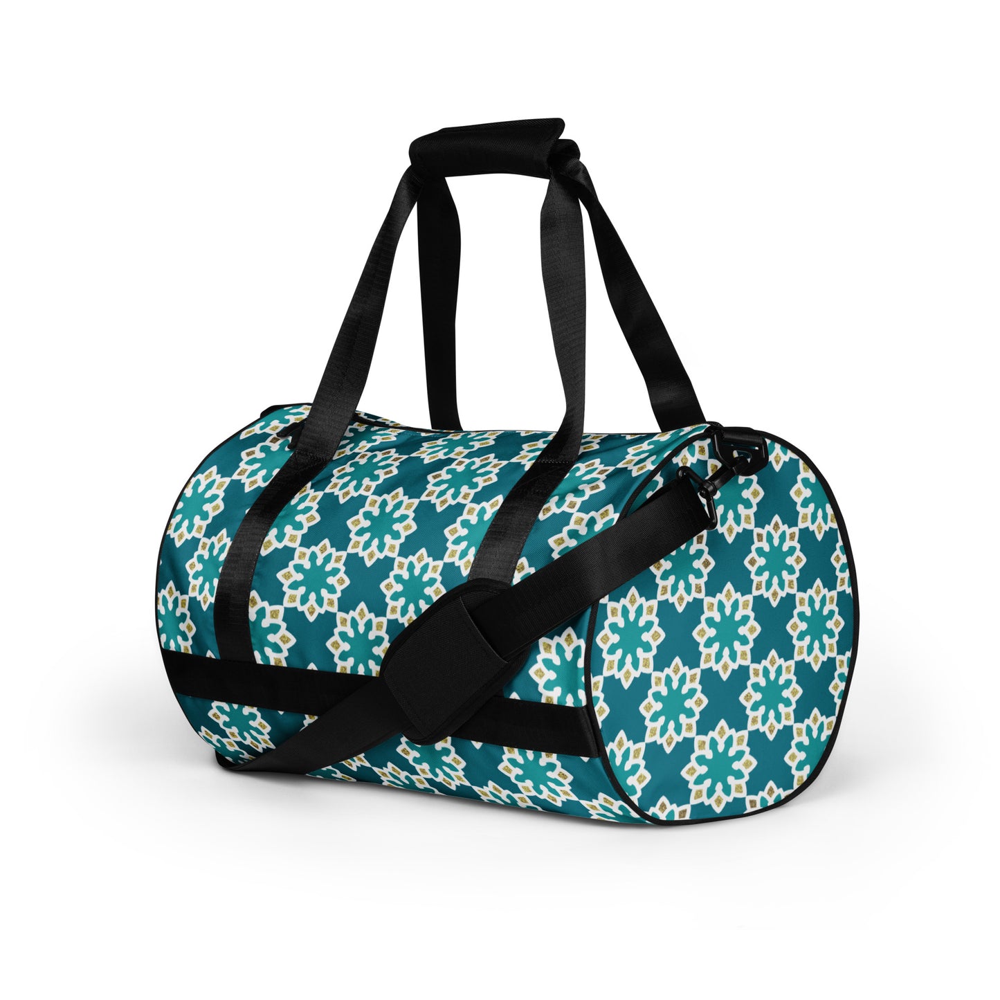 All-over print gym bag - Arabesque flower in Aqua