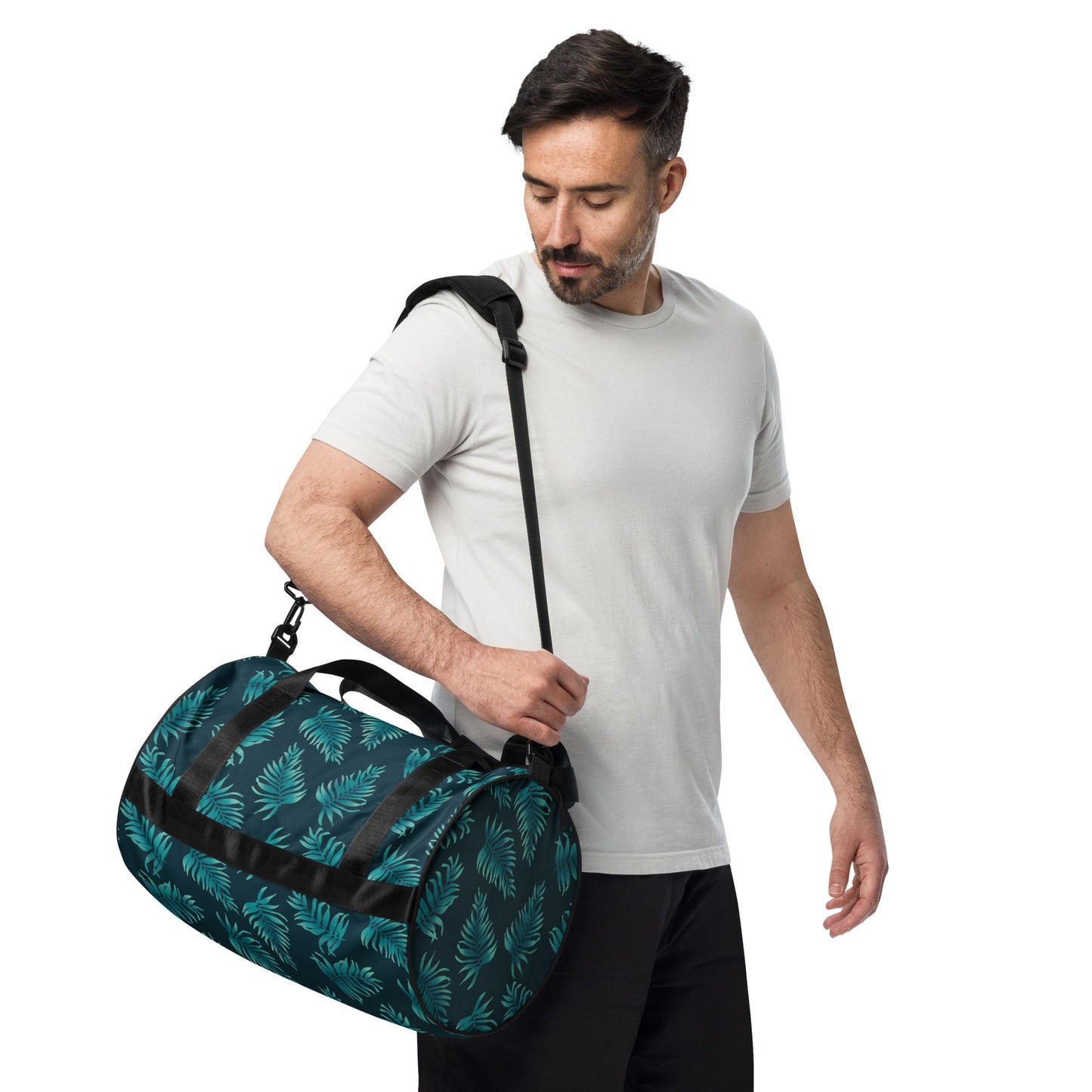 All-over print gym bag - Palm Leaves in Blue Ombre