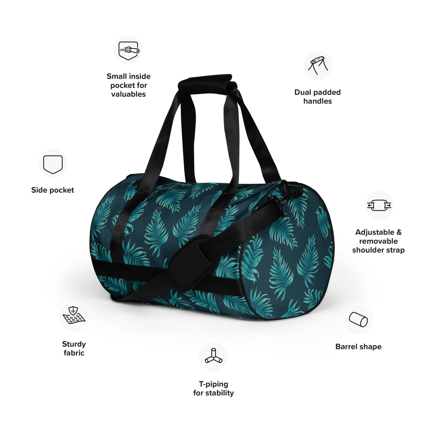 All-over print gym bag - Palm Leaves in Blue Ombre
