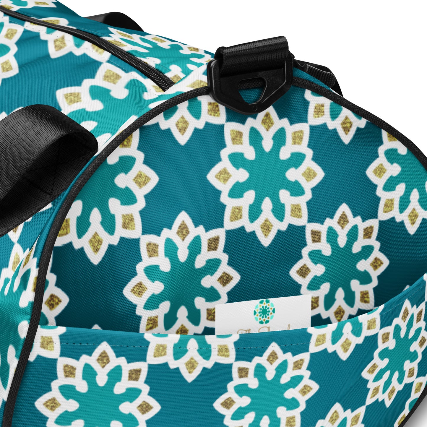 All-over print gym bag - Arabesque flower in Aqua