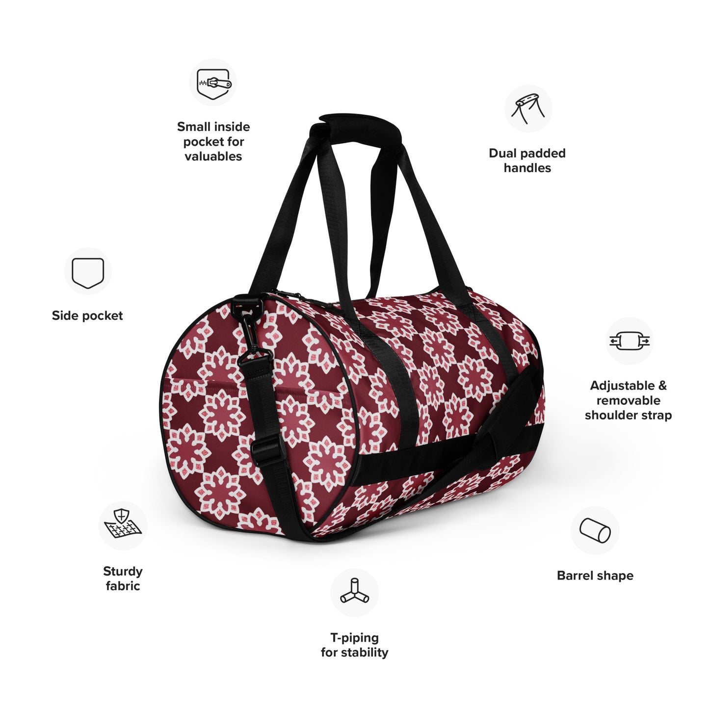 All-over print gym bag - Arabesque Flower in Rouge