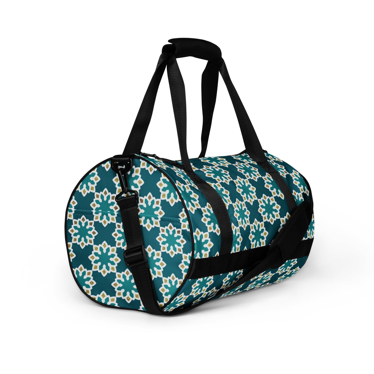 All-over print gym bag - Arabesque flower in Aqua
