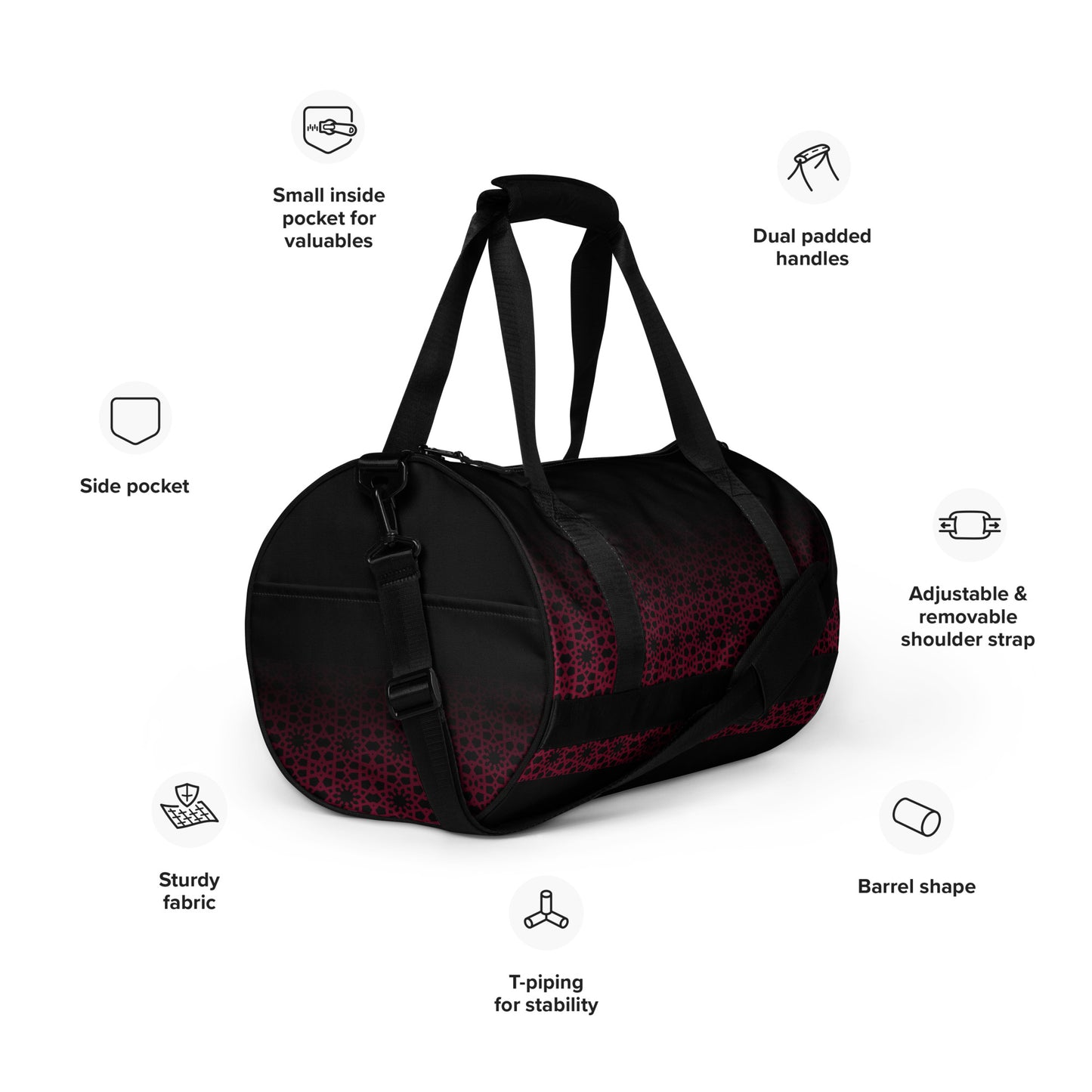 All-over print gym bag - Geometric Ombre in Black and Red
