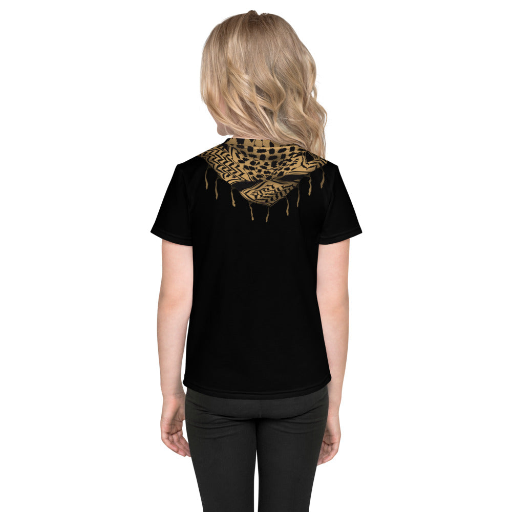 Kids crew neck t-shirt 2T to 7 years - Keffiyeh Shemagh in Tan and Black