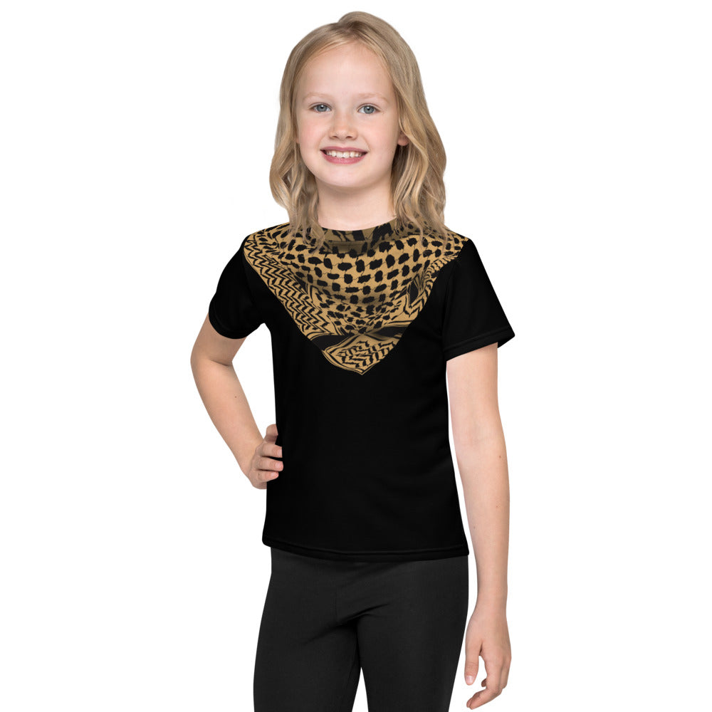 Kids crew neck t-shirt 2T to 7 years - Keffiyeh Shemagh in Tan and Black