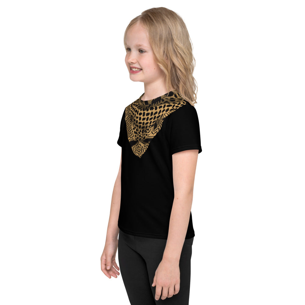 Kids crew neck t-shirt 2T to 7 years - Keffiyeh Shemagh in Tan and Black