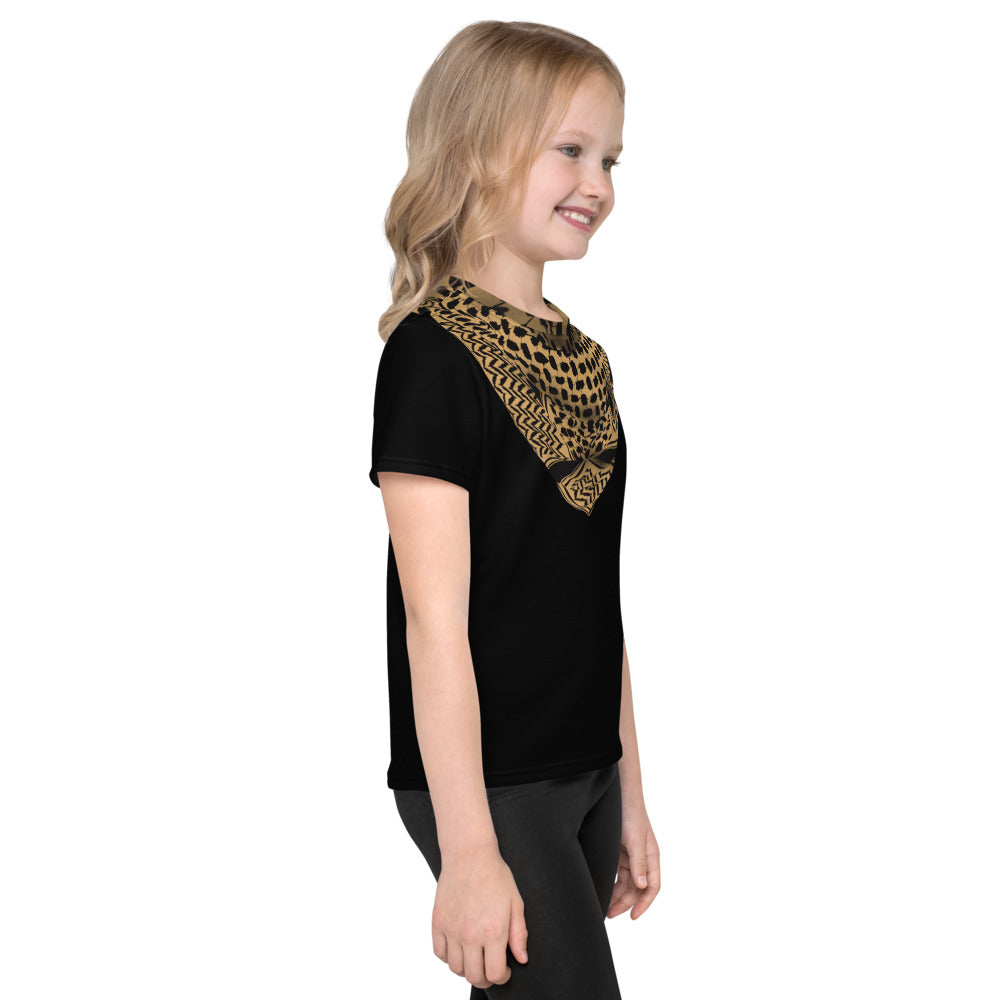 Kids crew neck t-shirt 2T to 7 years - Keffiyeh Shemagh in Tan and Black