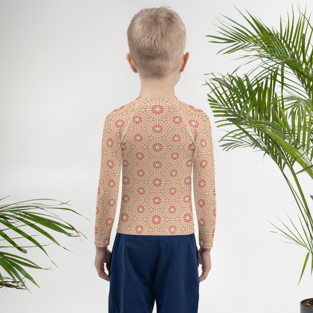 Kids Rash Guard 2T to 7 years - Geometric Star 2 - Cocoa and Cream