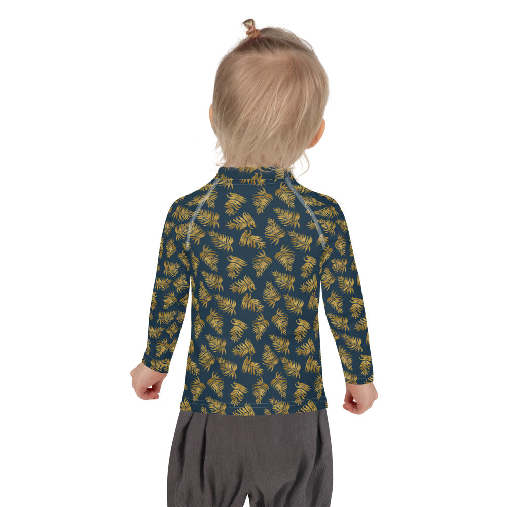 Kids Rash Guard 2T to 7 years - Palm Leaves - Gold and Blue