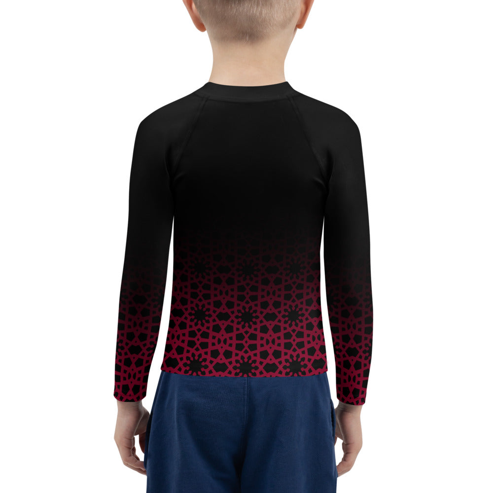 Kids Rash Guard 2T - 7 years - Geometric Ombre in Black and Red