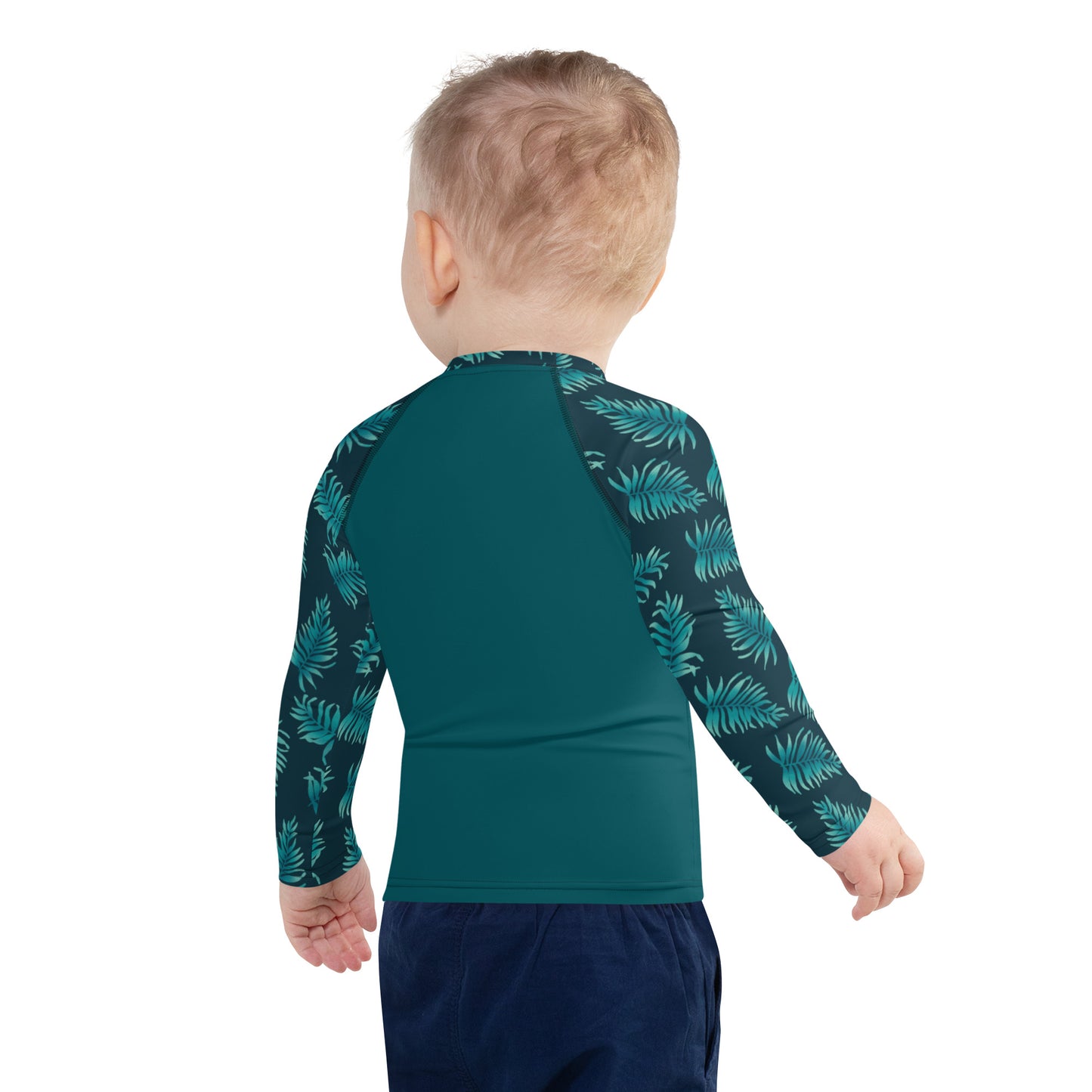 Kids Rash Guard 2T - 7 years - Palm Leaves in Blue Ombre Sleeve