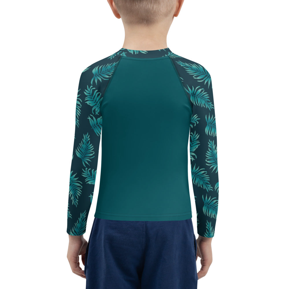 Kids Rash Guard 2T - 7 years - Palm Leaves in Blue Ombre Sleeve