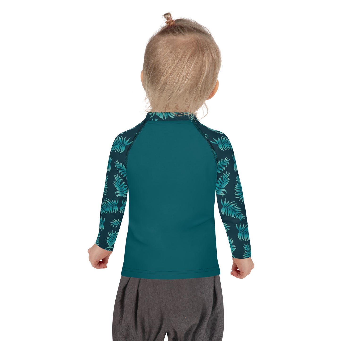 Kids Rash Guard 2T - 7 years - Palm Leaves in Blue Ombre Sleeve