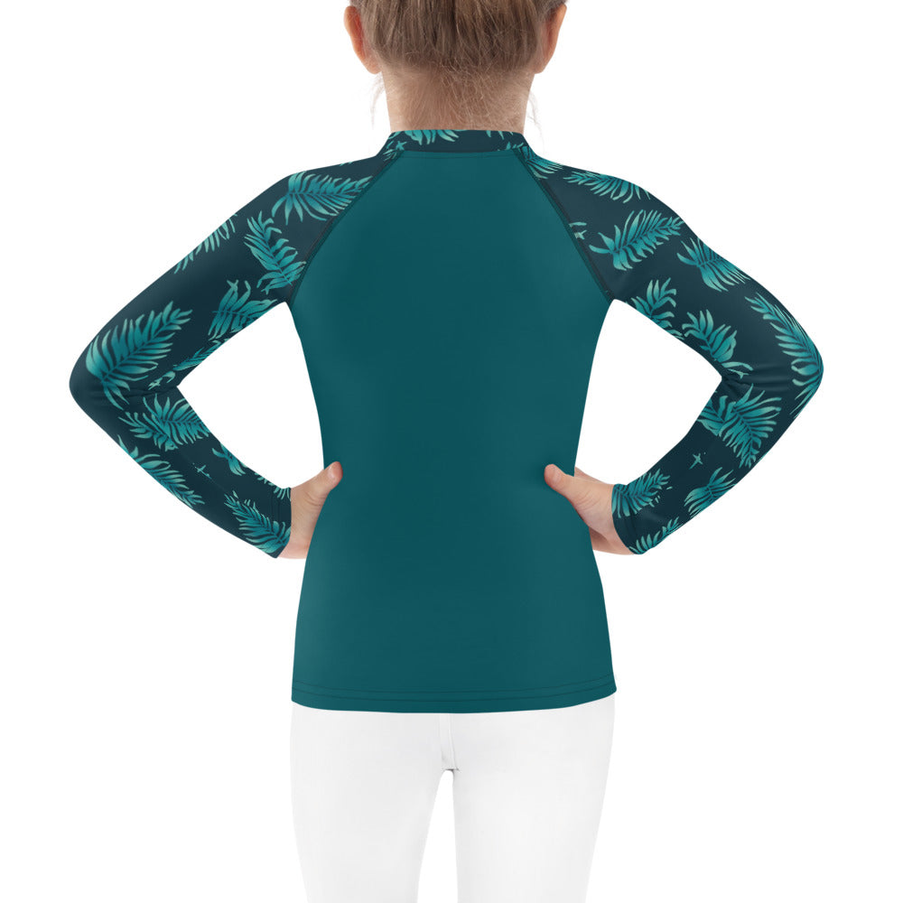 Kids Rash Guard 2T - 7 years - Palm Leaves in Blue Ombre Sleeve