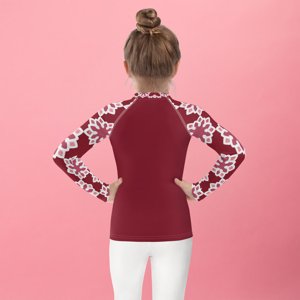 Kids Rash Guard - Arabesque Flower in Rouge