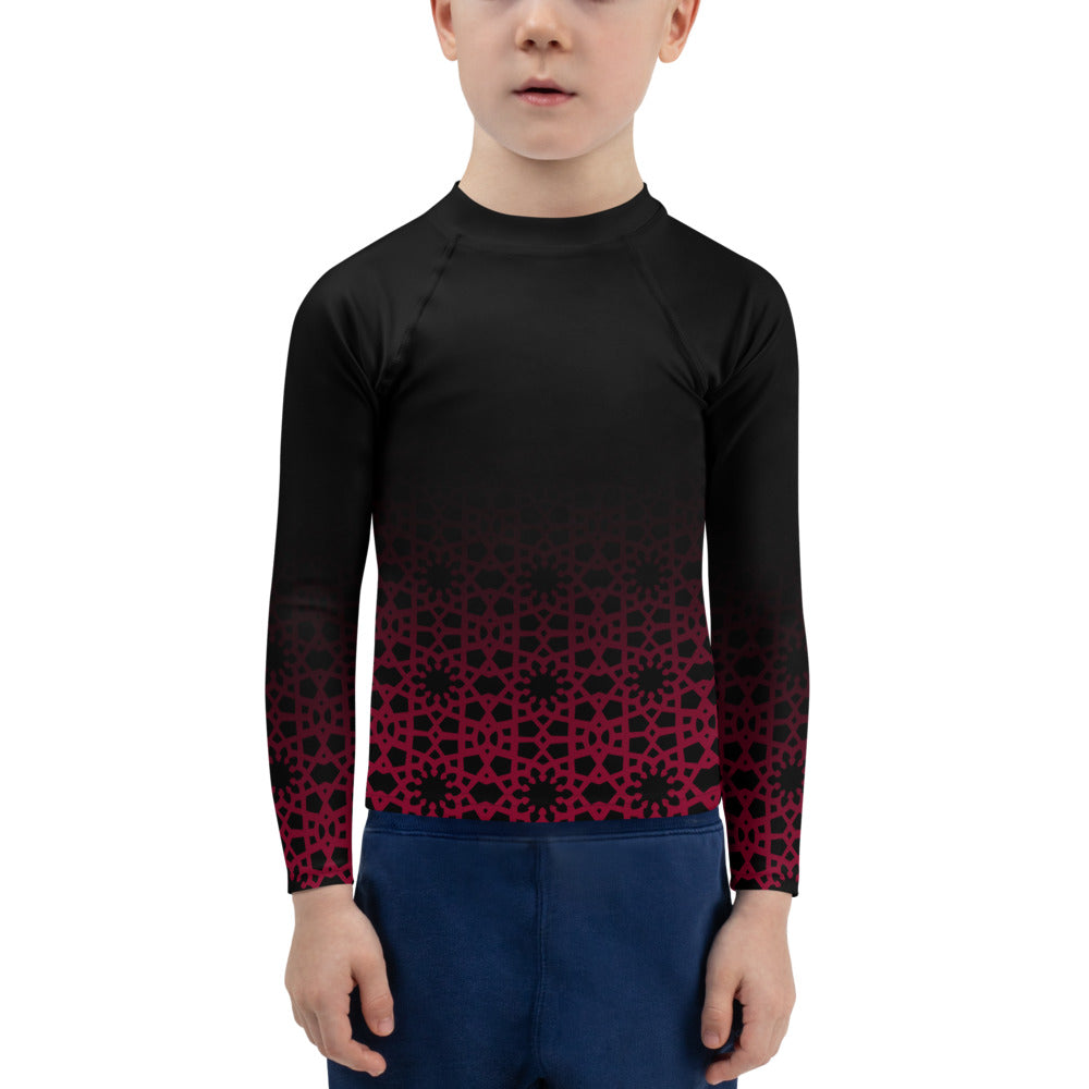 Kids Rash Guard 2T - 7 years - Geometric Ombre in Black and Red