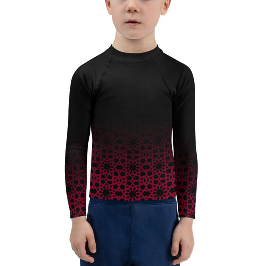 Kids Rash Guard 2T - 7 years - Geometric Ombre in Black and Red